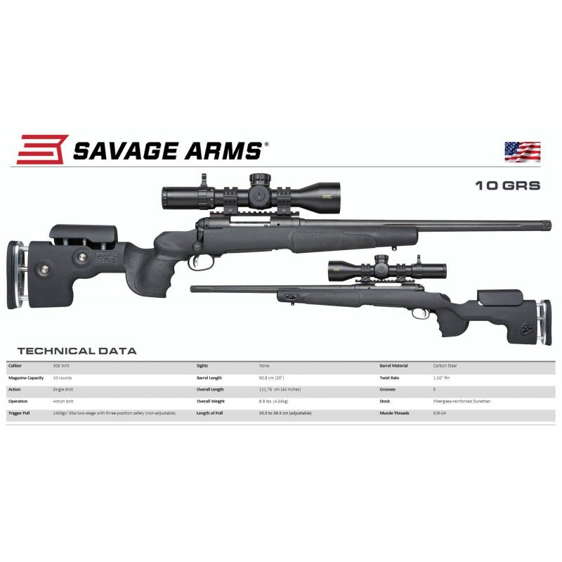 Puška opakovací Savage Arms, Model: 10 GRS, Ráže: .308 Win, hl.: 51cm, černá Puška opakovací Savage Arms, Model: 10 GRS, Ráže: .308 Win, hl.: 51cm, černá