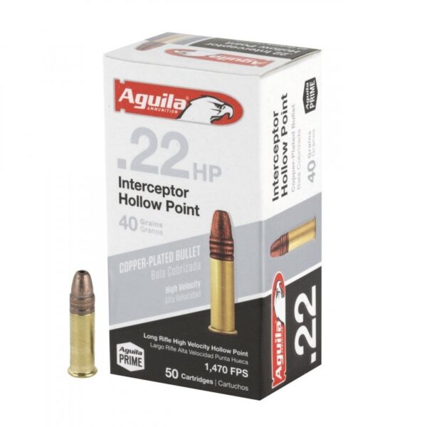 Náboj kulový Aguila, Interceptor, .22LR, 40GR (2,6g), poměděnná HV HP