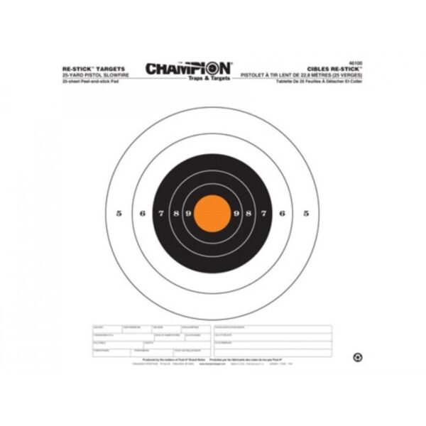 Terče Champion, Re-Stick, na 25yds, pistole mířená střelba, 25ks v balení