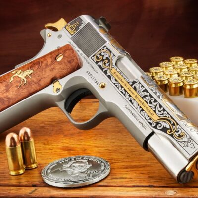 Pistole sam. Colt, Mod: 1911 Sam Houston, Ráže: .45 ACP, hl.: 5" N.M., zlato/nerez