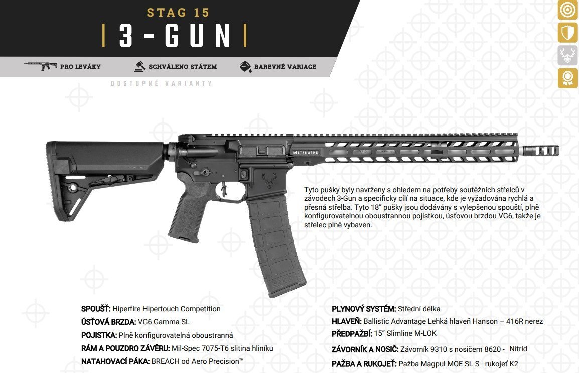 Puška sam. Stag Arms, Mod: STAG 15 3-Gun, Ráže: .223 Rem, hl.: 16", černá Puška sam. Stag Arms, Mod: STAG 15 3-Gun, Ráže: .223 Rem, hl.: 16", černá