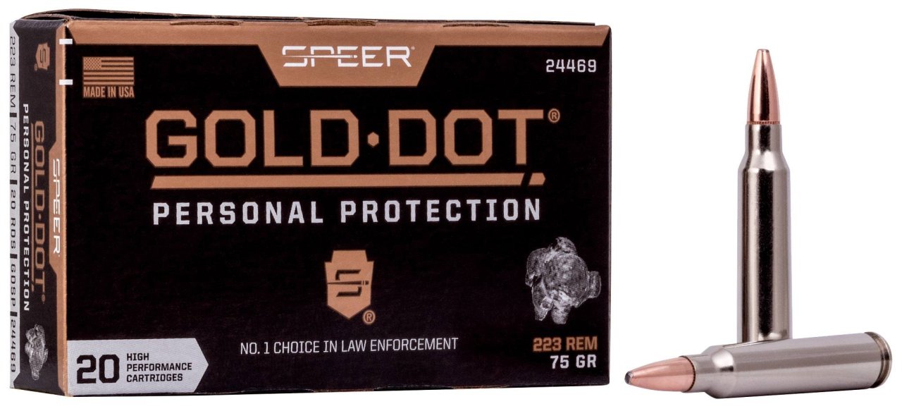 Náboj kulový Speer, Personal Protection, .223 Rem, 75GR (4,8g), Gold Dot SP Náboj kulový Speer, Personal Protection, .223 Rem, 75GR (4,8g), Gold Dot SP