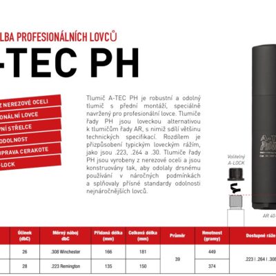 Tlumič A-TEC, PH 40-3, Cerakote ráže do .30" (7,62mm), na adaptér A-LOCK Mini