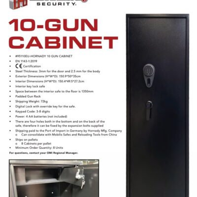 Trezor Hornady, Gun Cabinet, až pro 10ks zbraní, vnější rozměry 151x50x35cm, černý