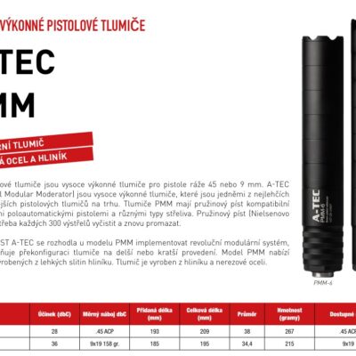 Tlumič A-TEC, PMM-6, modulový, impulzní pro pistole, ráže do 9mm, na závit 1/2"-28 UNEF