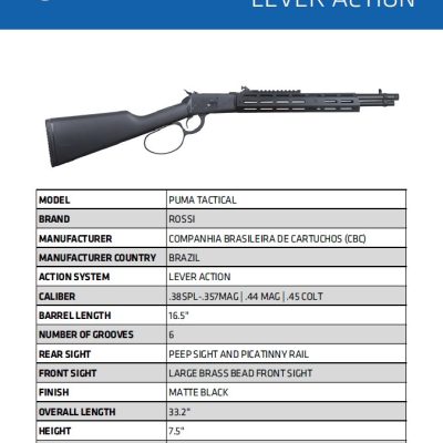 Puška opak. Rossi, Model: Puma Tactical, Ráže: .44 RemMag, hl: 419mm, černá