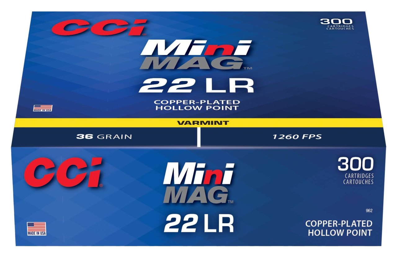 Náboj kulový CCI, Mini Mag, .22LR, 36GR (2,33g), Copper Plated HP, balení 300ks Náboj kulový CCI, Mini Mag, .22LR, 36GR (2,33g), Copper Plated HP, balení 300ks