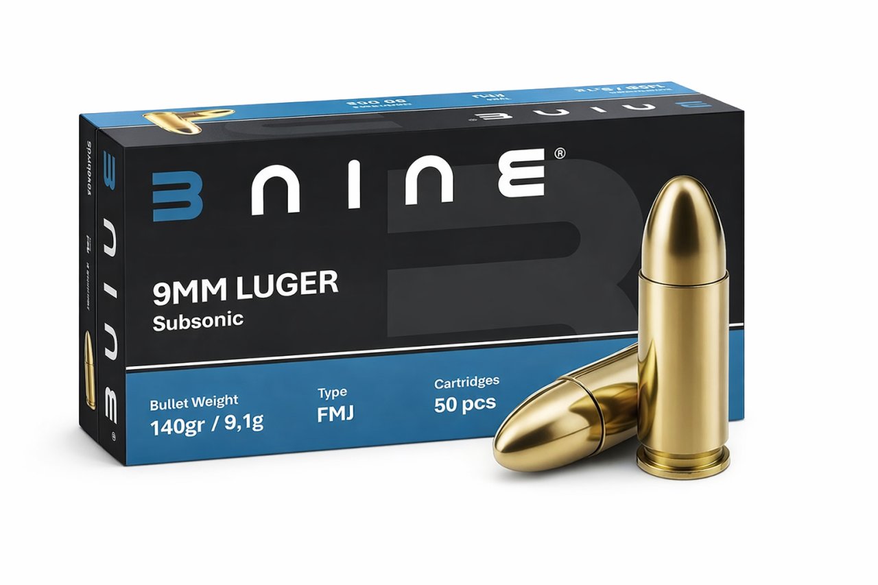 Náboj kulový BNine, Subsonic, 9mm Luger, 140GR (9,10g), FMJ Náboj kulový BNine, Subsonic, 9mm Luger, 140GR (9,10g), FMJ