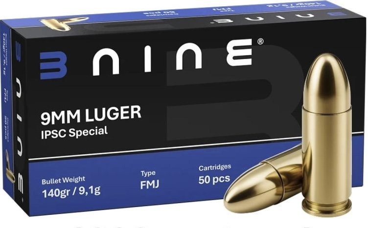 Náboj kulový BNine, IPSC Special, 9mm Luger, 140GR (9,10g), FMJ Náboj kulový BNine, IPSC Special, 9mm Luger, 140GR (9,10g), FMJ