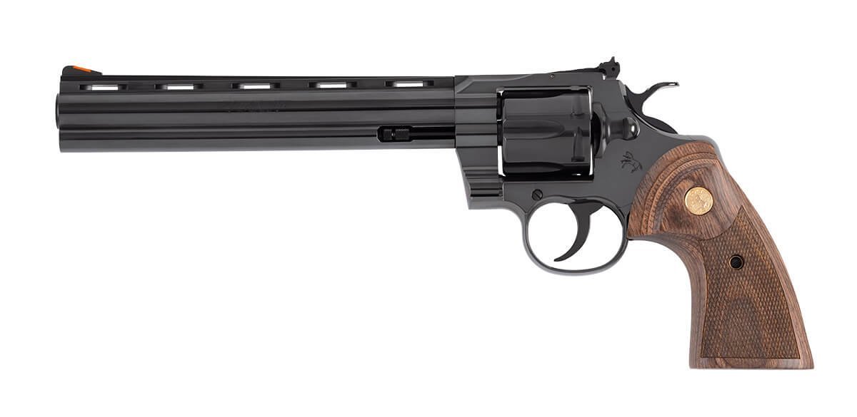 Revolver Colt, Model: Python, Ráže: .357 Mag., hl.: 8" (203mm), 6 ran, matně černý Revolver Colt, Model: Python, Ráže: .357 Mag., hl.: 8" (203mm), 6 ran, matně černý